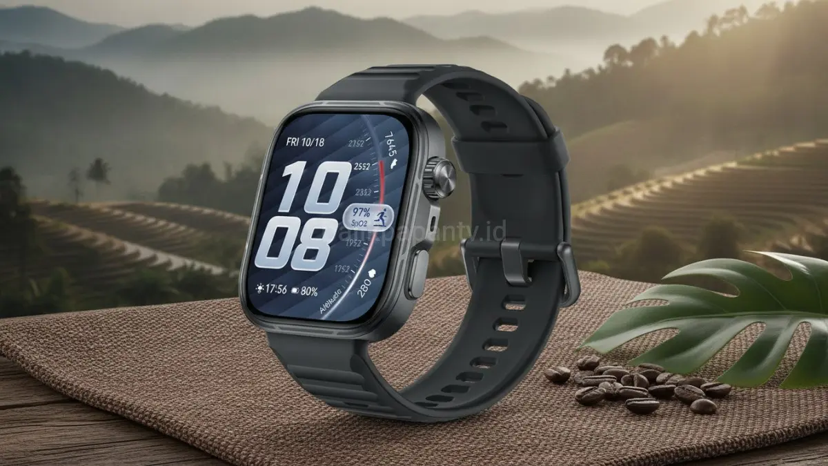Huawei Watch Fit 5 Pro smartwatch premium dengan fitur olahraga, kesehatan, desain elegan, baterai tahan lama.(BTV/AI) 