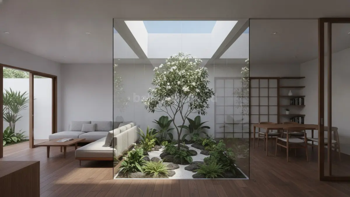 Inner garden menjadi pusat visual yang menghadirkan kesegaran di dalam rumah. (BTV/Ai)