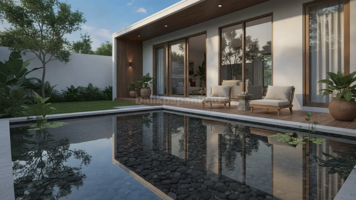 Kolam kecil yang menenangkan dan memberi efek sejuk pada area rumah. (BTV/Ai)