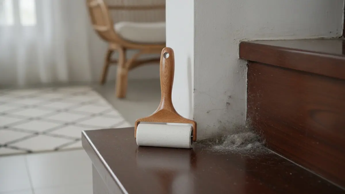 Lint roller membersihkan bulu hewan pada area kecil, sudut sempit, dan tangga dengan cepat serta praktis. (BTV/AI)
