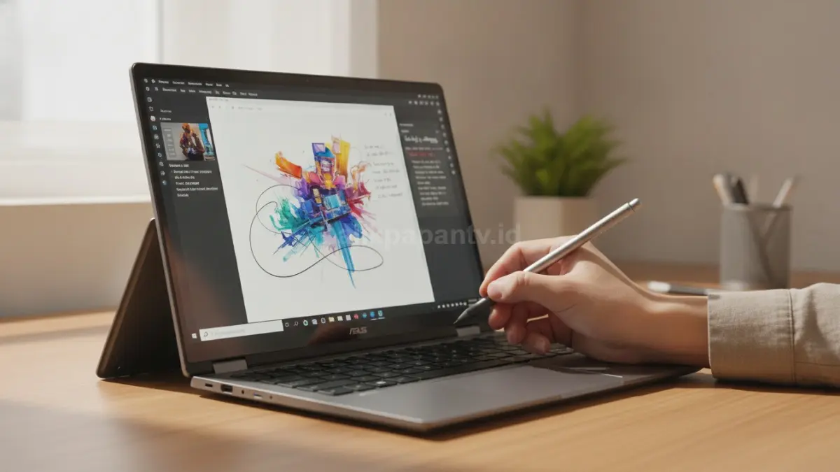 Penggunaan stylus pada ASUS Vivobook 14 Flip OLED saat mencatat dan menggambar di mode tablet. (BTV/Ai)