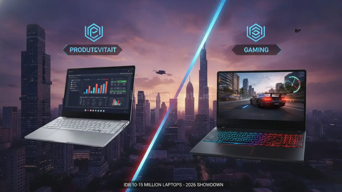 Perbandingan laptop Rp10–15 jutaan tahun 2026 dengan berbagai pilihan produktivitas dan gaming. (BTV/Ai)
