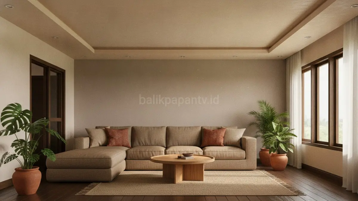 Plafon berwarna hangat menciptakan suasana akrab, menyatu harmonis dengan interior dan furnitur.(BTV/AI) 