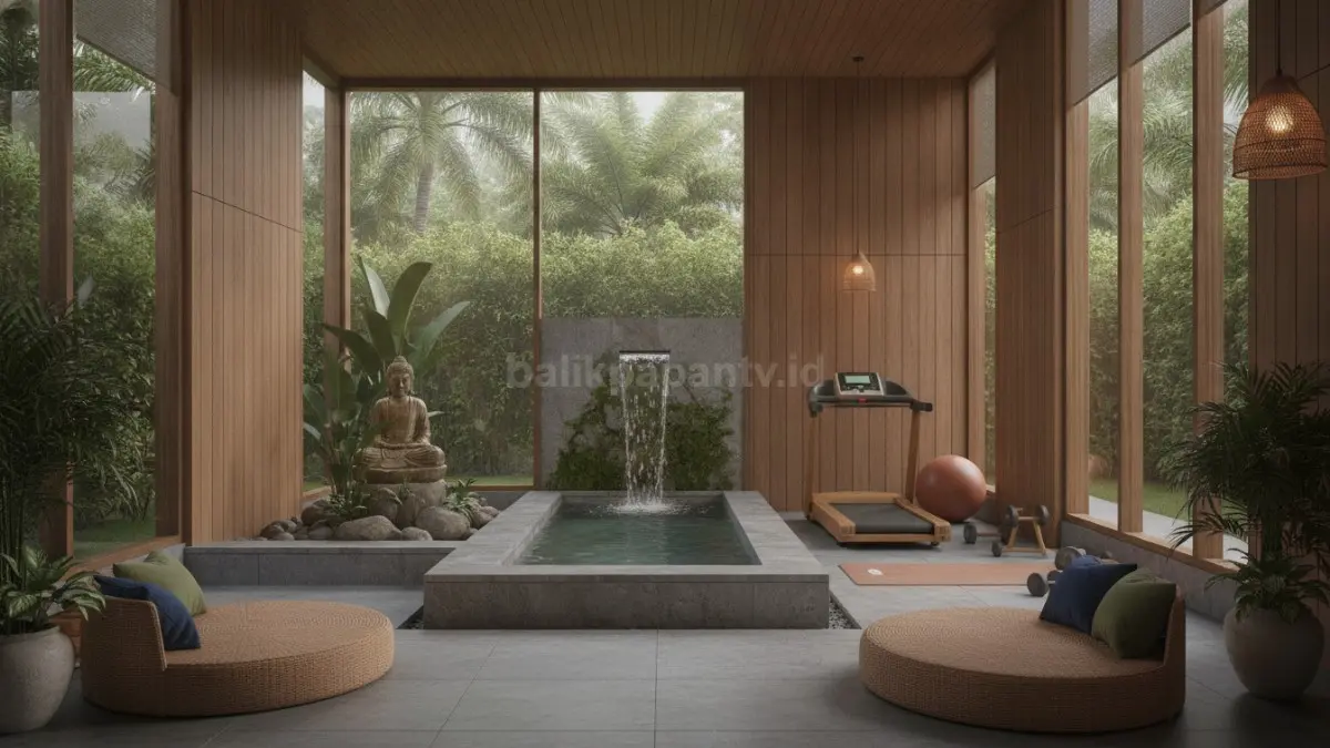 Private wellness space menghadirkan spa, gym kecil, dan ruang meditasi dalam hunian mewah modern. (BTV/AI)