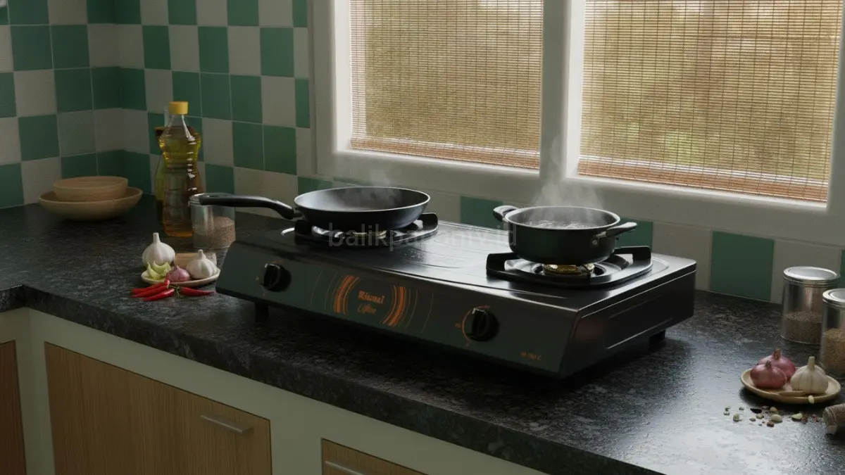 Rinnai RI-522C hadir sebagai kompor gas dua tungku yang menawarkan nyala api besar serta kelengkapan fitur untuk mendukung kebutuhan memasak rumah tangga sehari-hari.(BTV/AI) 
