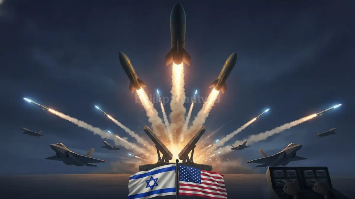 Sistem pertahanan udara Israel beroperasi saat menghadapi serangan rudal Iran dengan dukungan militer Amerika Serikat.