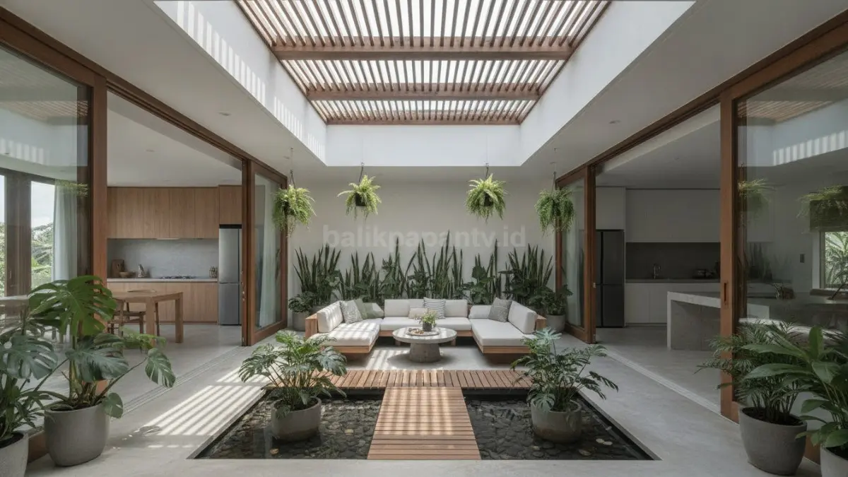 Taman tengah sebagai pusat cahaya dan sirkulasi udara di dalam rumah. (BTV/Ai)