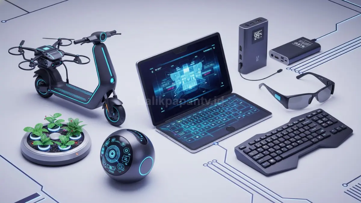 Tujuh gadget pilihan terbaik 2026 dari video Gadget Gig untuk produktivitas, kendaraan, dan kebutuhan rumah. (BTV/Ai)