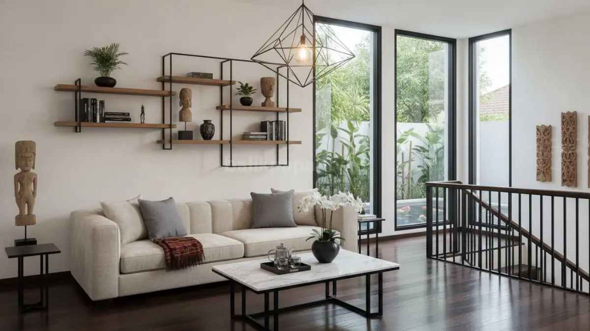 Aksen hitam memberikan kontras yang tegas dan memperkuat karakter desain rumah modern. (BTV/Ai)