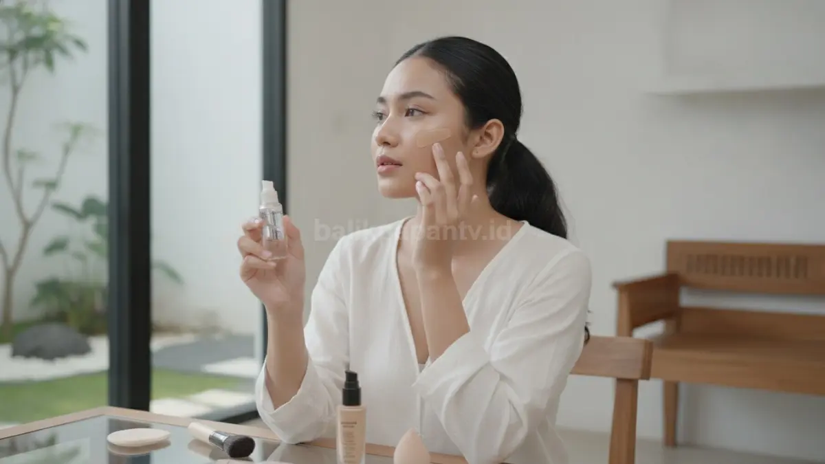 Aplikasi primer dan foundation tipis untuk membantu makeup bertahan lebih lama.
