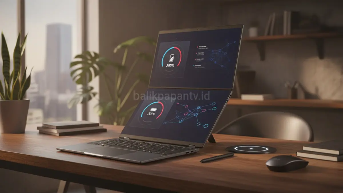 Asus Zenbook Duo 2026 UX8407 menghadirkan peningkatan produktivitas, performa, baterai, dan kualitas layar.(BTV/AI) 