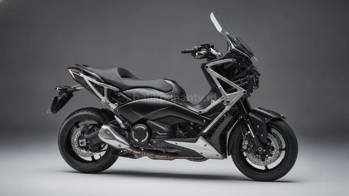 Detail rangka Twin Spar Aluminium Yamaha T-Max yang menjadi pembeda dari skutik biasa. (BTV/Ai)