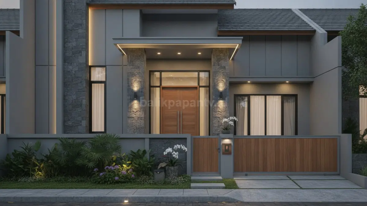 Dominasi warna abu-abu pada fasad menghadirkan kesan modern, elegan, dan mudah dipadukan dengan berbagai material. (BTV/Ai)