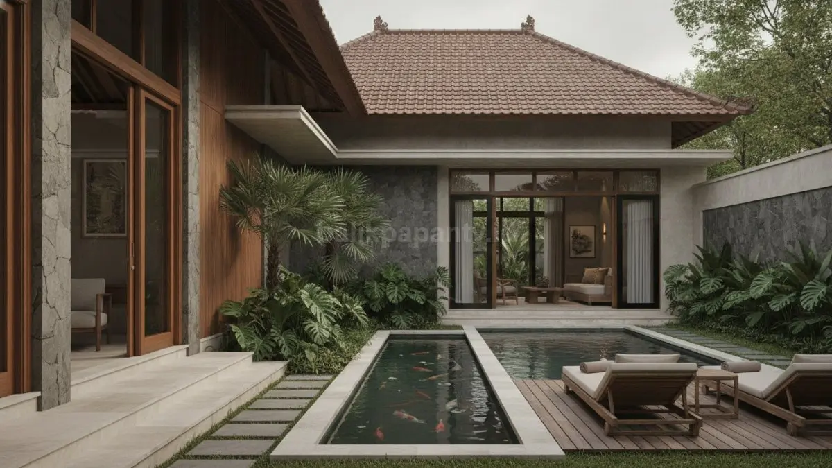 Inspirasi rumah Bali modern dengan taman tropis, batu alam, dan area terbuka yang nyaman. (BTV/Ai)