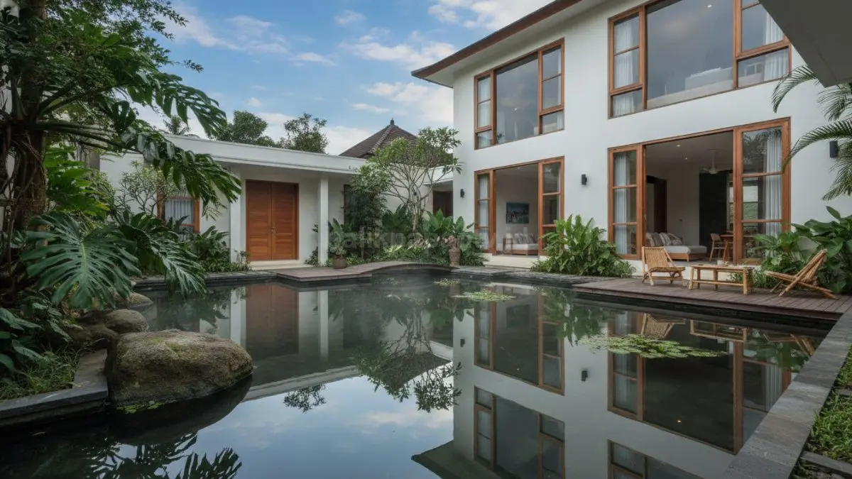 Kolam reflektif menambah kesan tenang sekaligus menciptakan suasana yang lebih sejuk di sekitar rumah. (BTV/Ai)