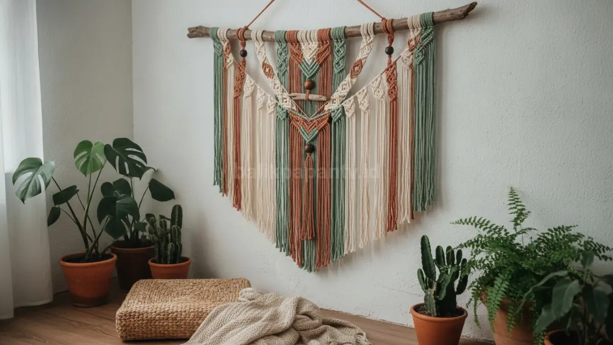 Macrame warna bumi menghadirkan suasana hangat, natural, dan mudah dipadukan berbagai dekorasi.  (BTV/AI)