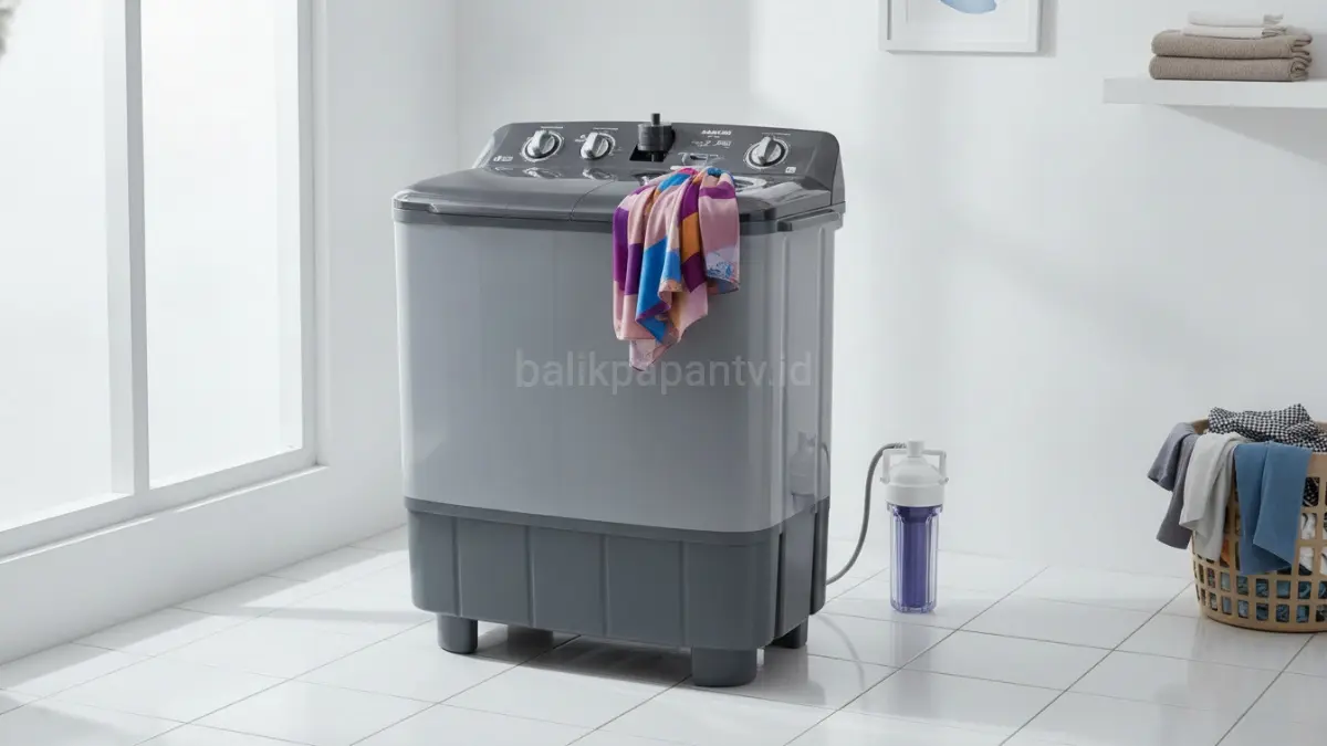 Mesin cuci Sanken TW-882NP 9 kg menawarkan fitur praktis untuk mencuci lebih bersih dan efisien.(BTV/AI) 