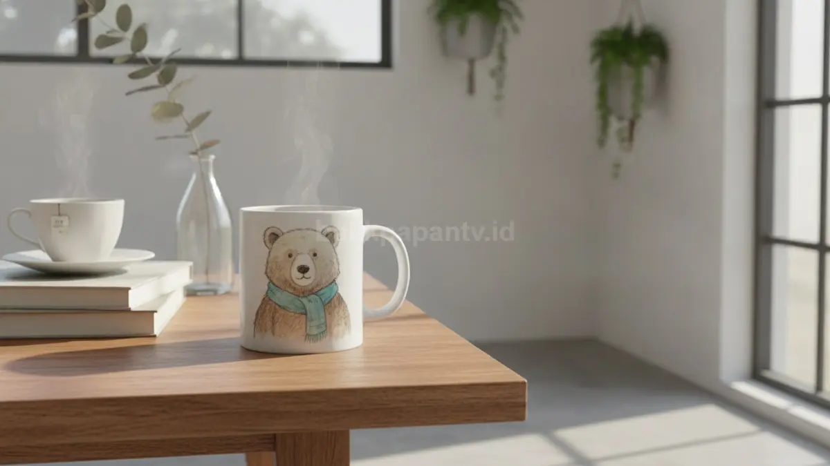 Mug beruang bergambar manual menghadirkan sentuhan unik dan personal yang membuat tampilannya lebih menarik. (BTV/Ai)