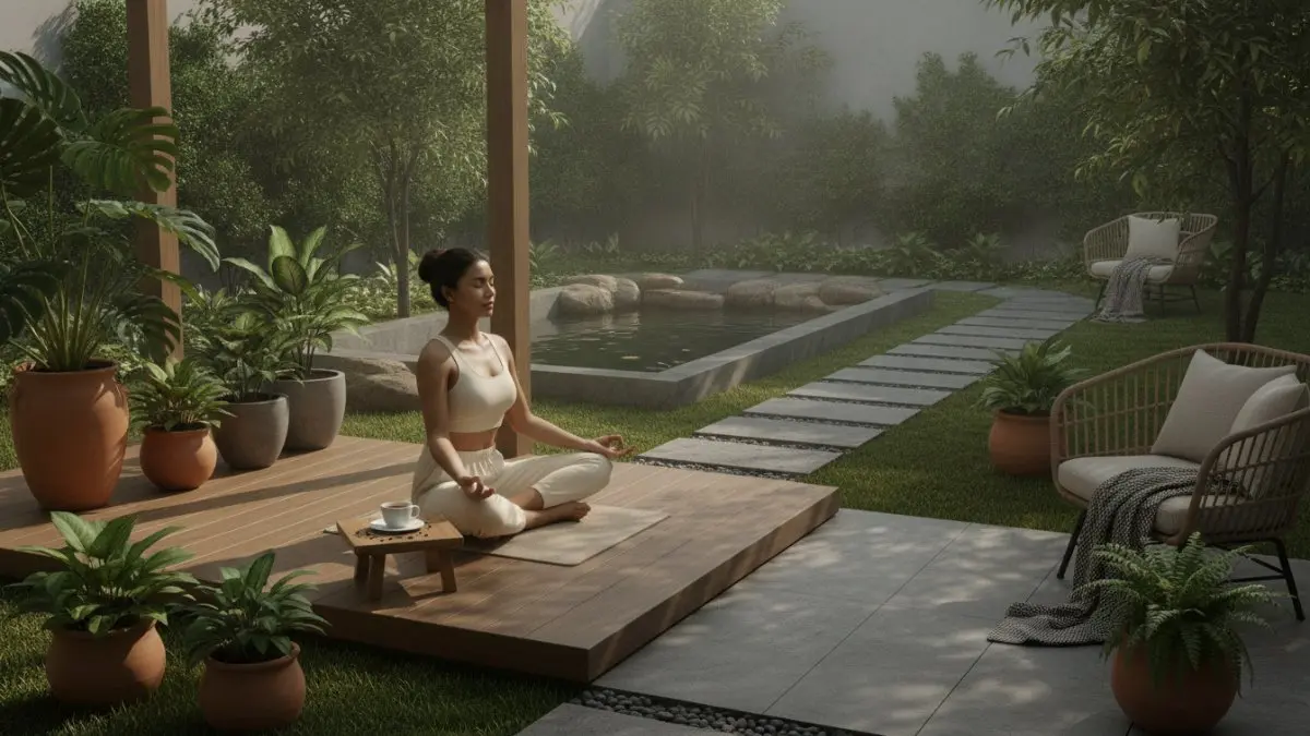 Sudut relaksasi nyaman mendukung yoga, meditasi, dan menikmati kopi pagi dengan suasana tenang menyegarkan setiap hari. (BTV/AI)
