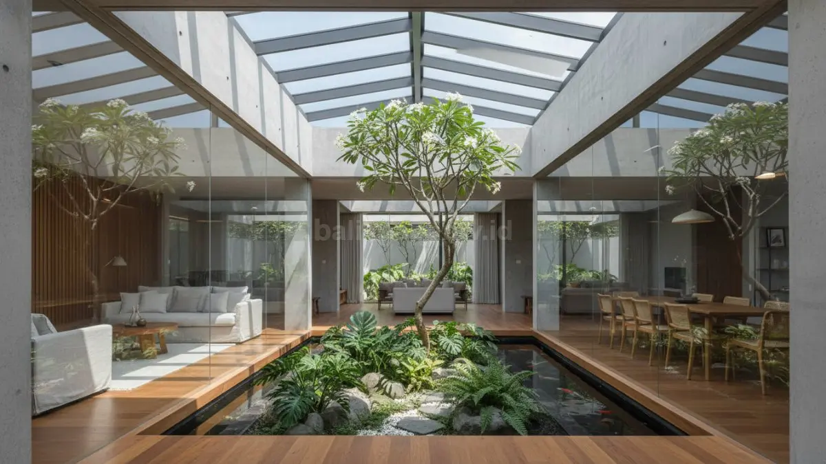 Taman tengah menghadirkan cahaya alami dan sirkulasi udara yang lebih optimal ke seluruh rumah. (BTV/Ai)