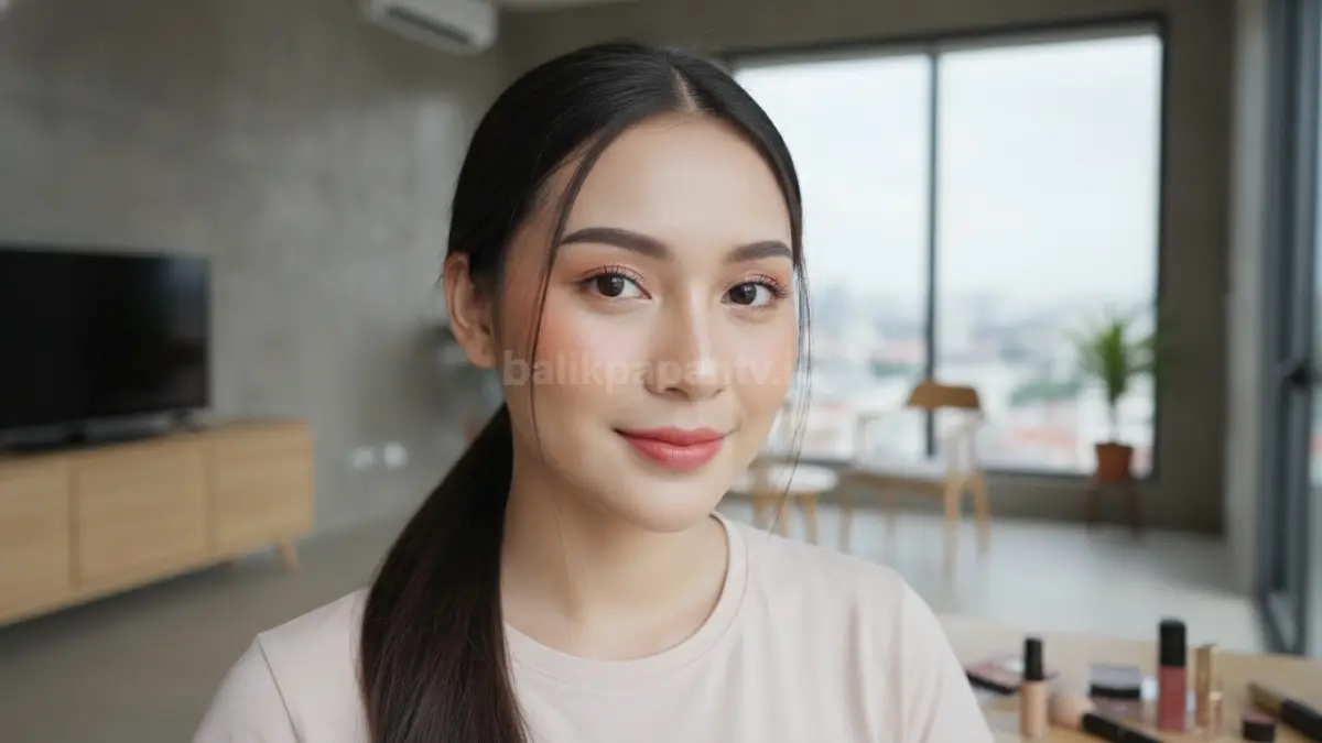 Tampilan wajah rapi setelah menerapkan teknik makeup cepat dalam hitungan menit.
