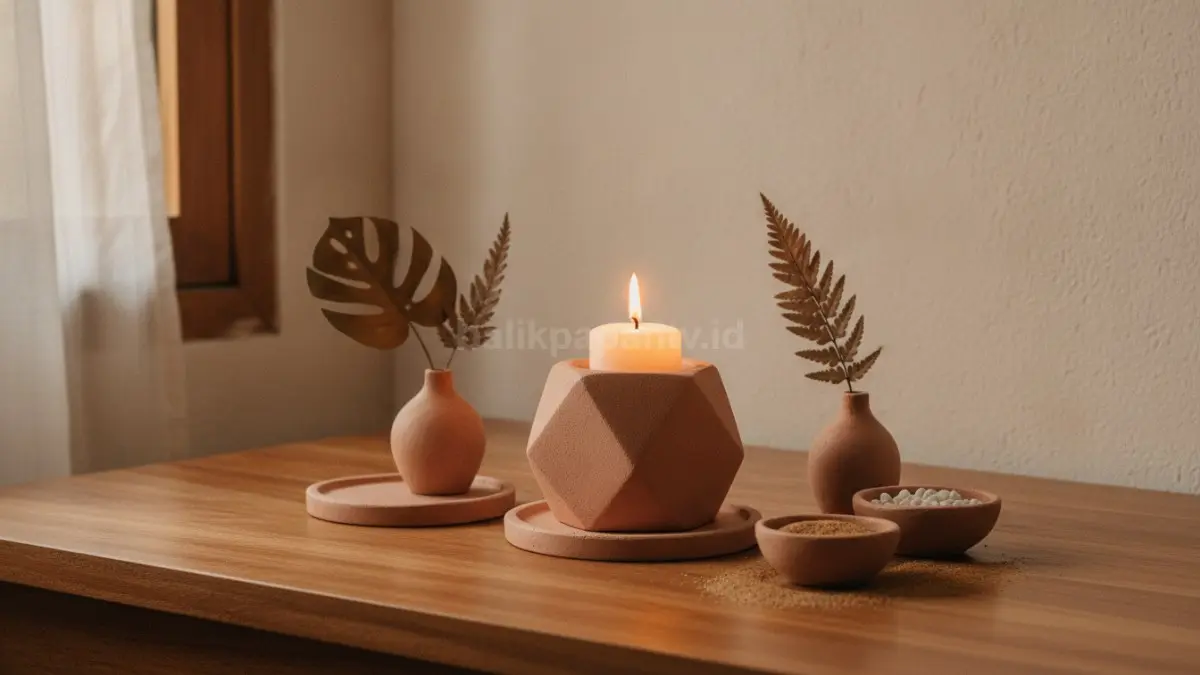 Tempat lilin minimalis dari clay menghadirkan suasana hangat, estetik, dan cocok berbagai interior. (BTV/AI)