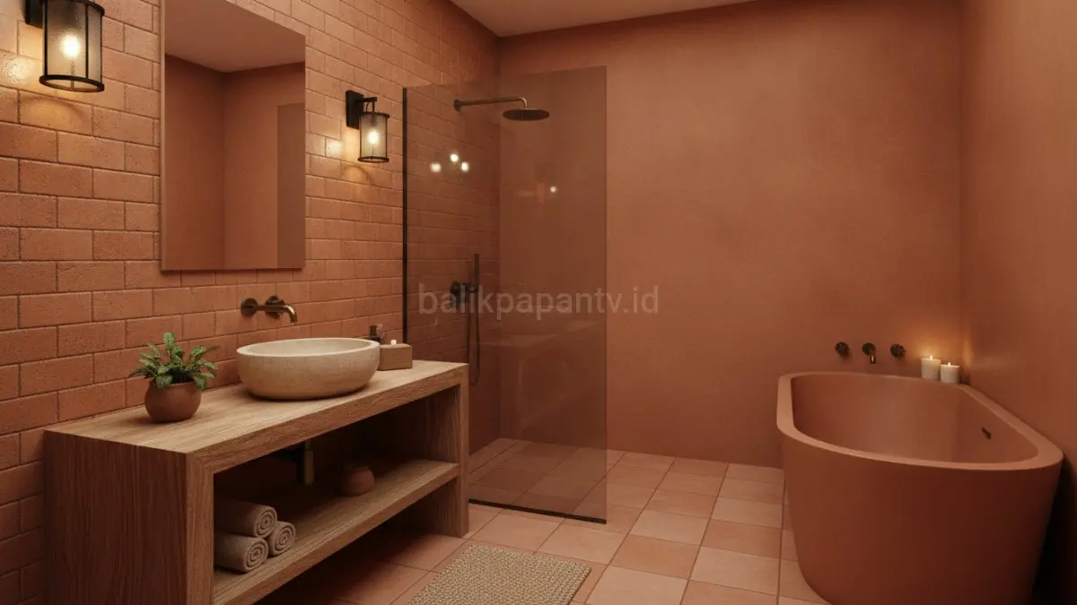 Terracotta menghadirkan kehangatan alami dan nuansa membumi yang membuat kamar mandi terasa nyaman.(BTV/AI)