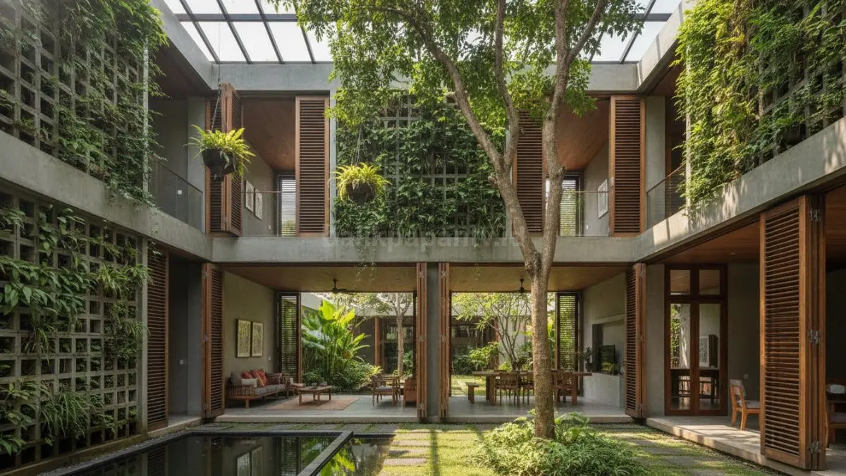 Bio-Natural Integration Design menghadirkan dinding hijau dan ventilasi alami untuk hunian tropis modern nyaman BTV/Ai
