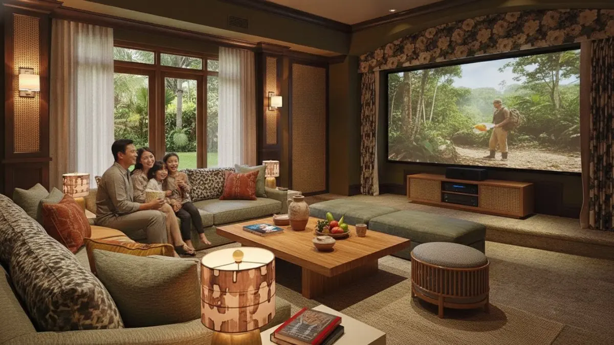 Inspirasi tema home theater estetik menghadirkan kenyamanan optimal fungsi maksimal dan pengalaman hiburan premium di rumah modern. (BTV/AI)
