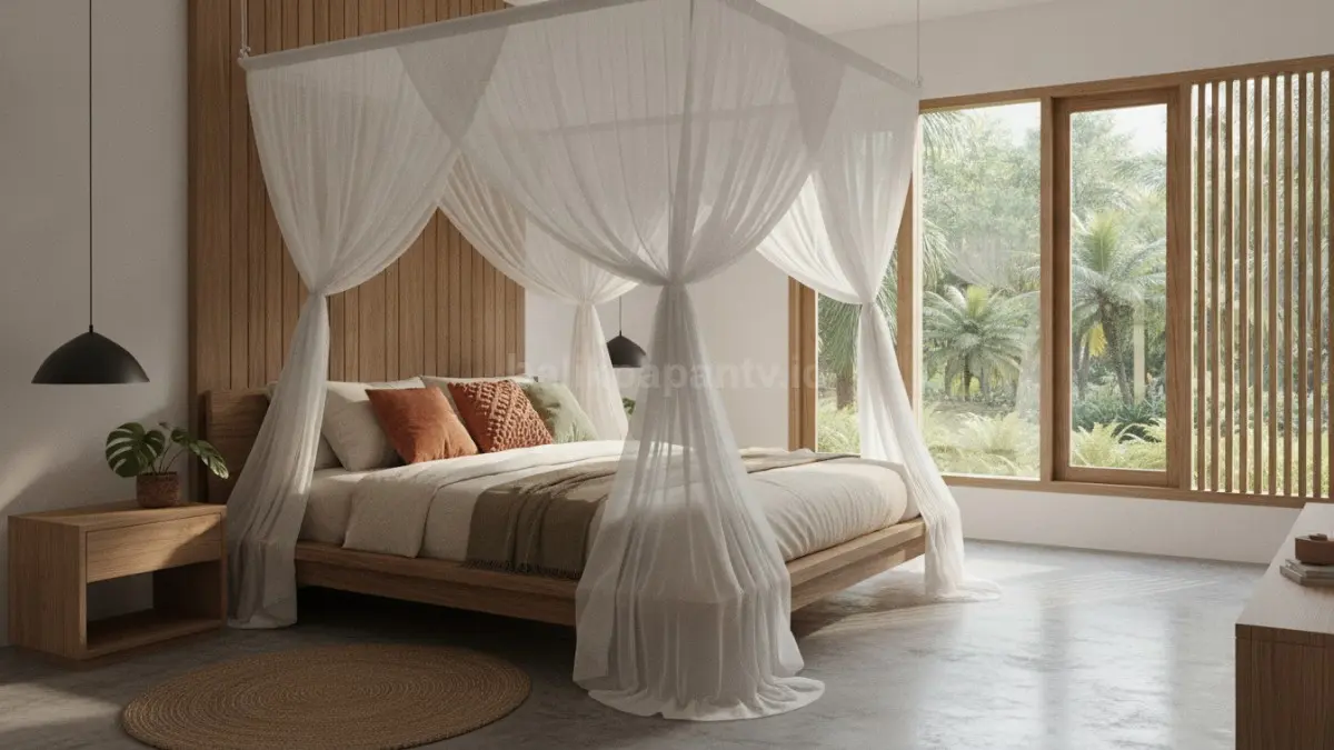 Kelambu kamar tidur minimalis Japandi dengan nuansa hangat dan modern yang menenangkan (BTV/Ai)