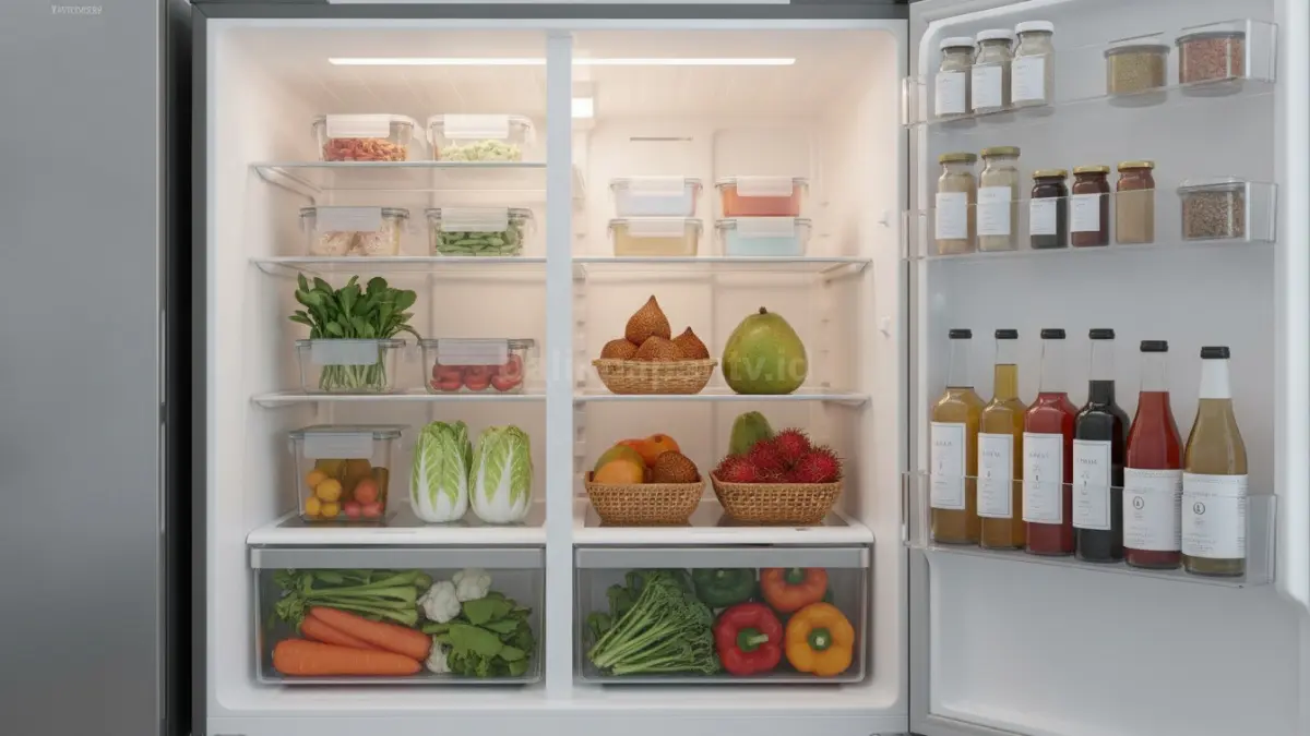 Kulkas rumah modern dengan bahan makanan tersusun rapi dan higienis (BTV/Ai)