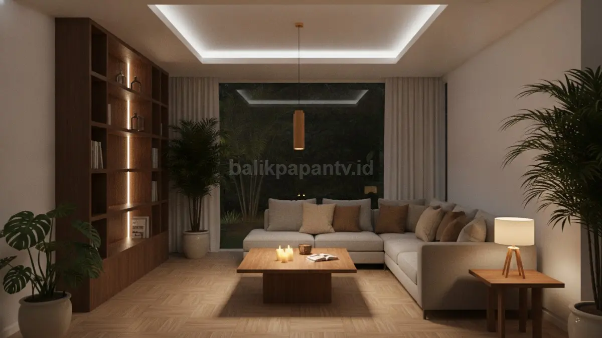 Layered ambient lighting menghadirkan pencahayaan bertingkat menciptakan kedalaman visual ruang modern lebih dinamis malam hari (BTV/Ai)
