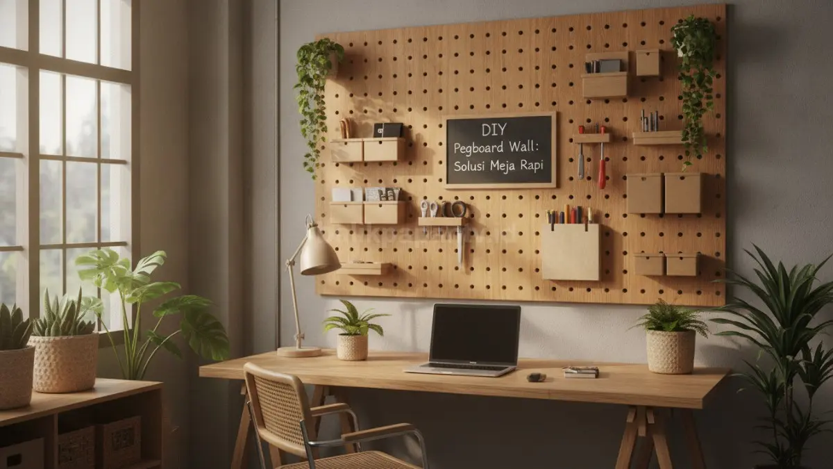 Pegboard area kerja membantu menjaga meja tetap rapi, produktif, dan mudah dijangkau setiap hari.  (BTV/AI)