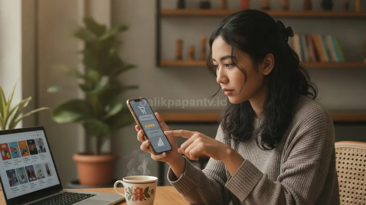 Periksa reputasi toko, ulasan pembeli, dan histori penjualan sebelum memutuskan transaksi online aman.  (BTV/AI)