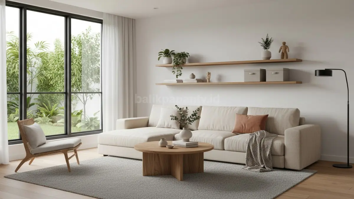 Ruangan estetik minimalis dengan pencahayaan alami dan furnitur multifungsi modern (BTV/Ai)