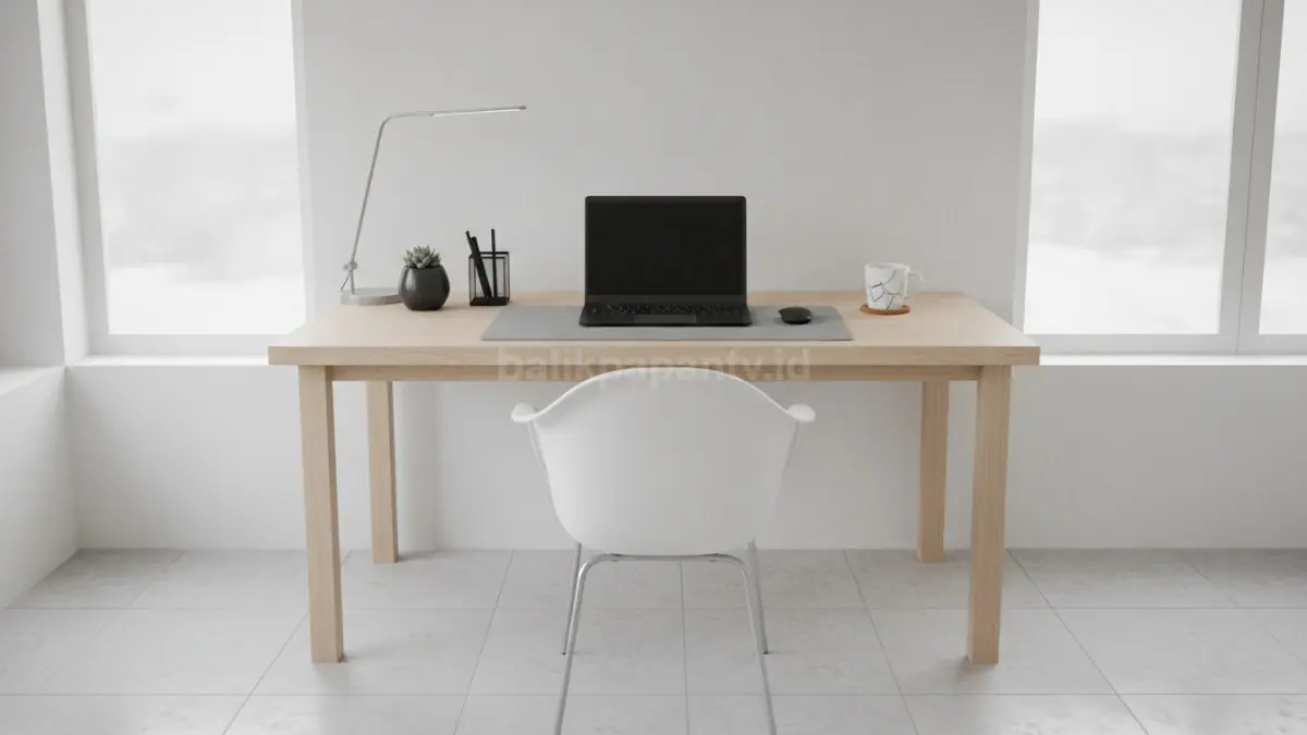Setup monokrom minimalis menghadirkan meja kerja rapi, tenang, lapang, dan minim gangguan visual.  (BTV/AI)