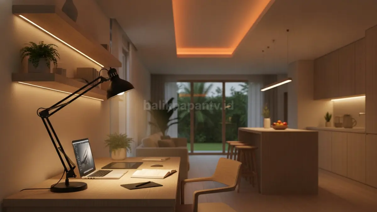 Task lighting fokus menerangi area kerja seperti meja atau dapur untuk efisiensi dan kenyamanan visual (BTV/Ai)
