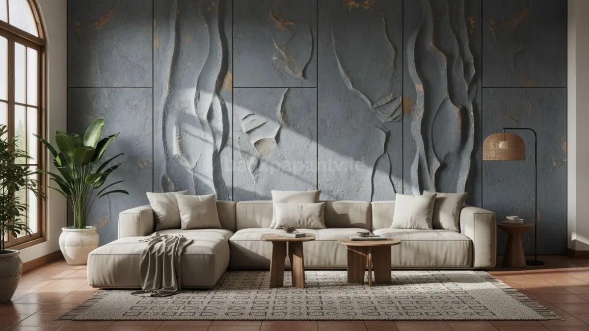 Textured Wall Decor modern menghadirkan dimensi visual yang memperkuat karakter ruang keluarga.  (BTV/AI)