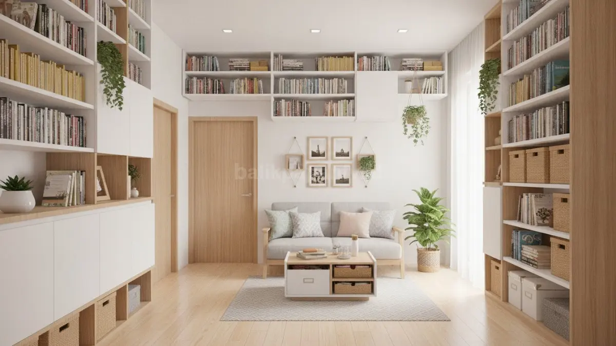 Vertical storage memaksimalkan ruang vertikal dengan rak tinggi sehingga lantai tetap lega dan rapi (BTV/Ai)

