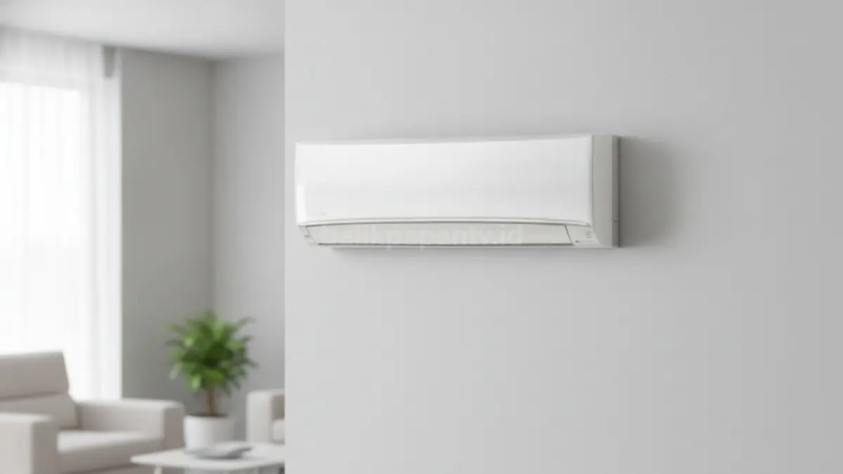 Tampilan indoor AC Panasonic CS-PC9JKJ dengan desain casing melengkung khas generasi lama. (BTV/Ai)