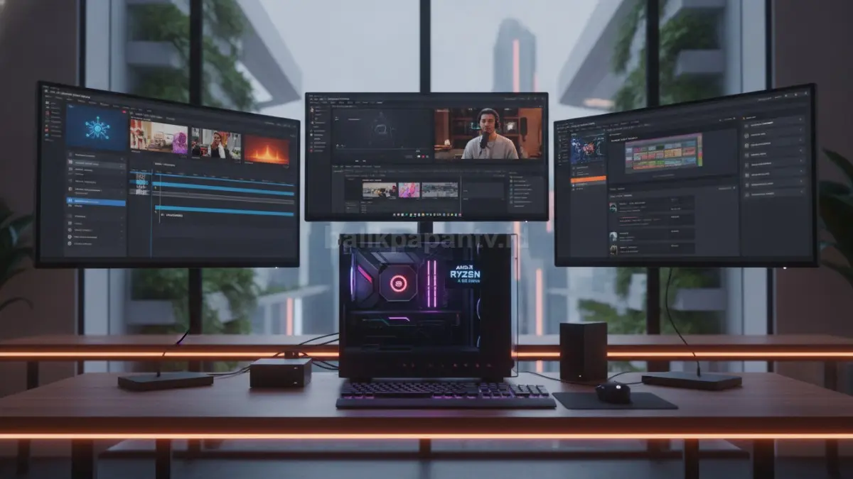AMD Ryzen AI 400 Series saat digunakan untuk editing video berbasis AI dan multitasking kreator konten. (BTV/Ai)