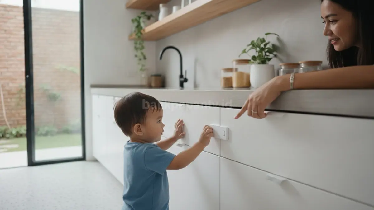 Area penyimpanan dapur menggunakan child lock untuk melindungi anak dari benda berbahaya.
