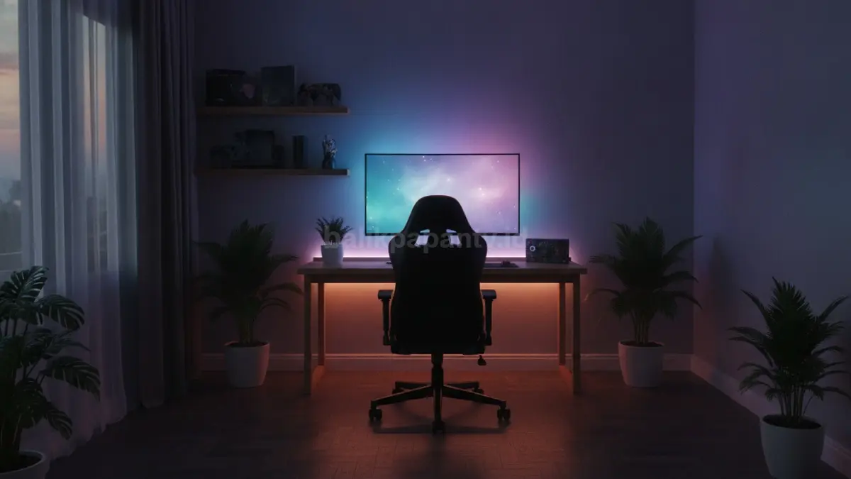 Bias lighting belakang monitor membantu mengurangi ketegangan mata dan meningkatkan kenyamanan bermain lebih lama.  (BTV/AI)