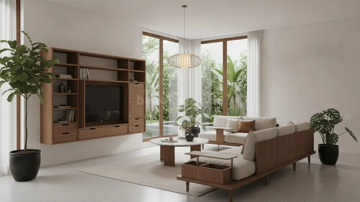 Furnitur multifungsi premium menjaga kerapian rumah, menghemat ruang, dan meningkatkan kenyamanan harian.  (BTV/AI)