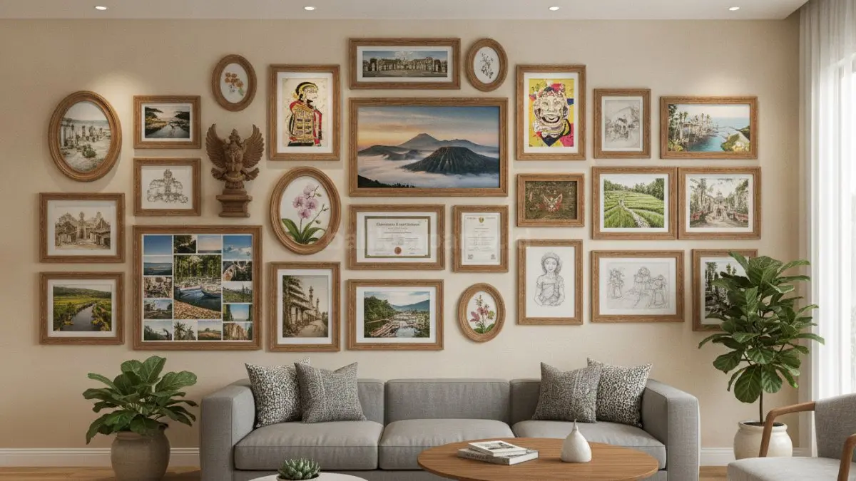 Gallery wall berisi foto dan karya pribadi menghadirkan karakter unik serta cerita bermakna. (BTV/Ai)
