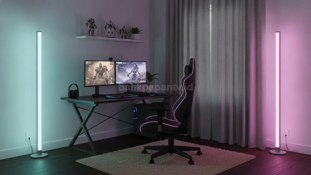 Lampu sudut RGB difusi menghadirkan cahaya lembut, modern, nyaman dipandang, dan hemat ruang.  (BTV/AI)