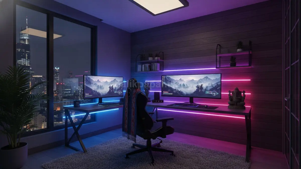LED Ambient Lighting menciptakan suasana kamar gaming modern yang nyaman dan imersif.  (BTV/AI)