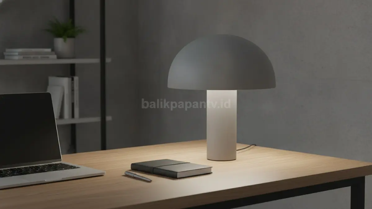 Mushroom lamp minimalis monokrom tampil netral, praktis, cocok untuk meja kerja modern.  (BTV/AI)