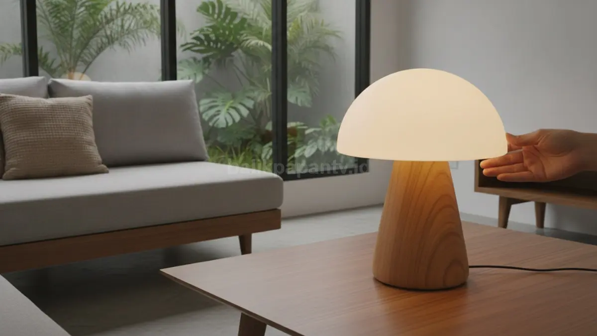 Mushroom lamp portabel mudah dipindahkan, praktis digunakan di berbagai area rumah modern.  (BTV/AI)