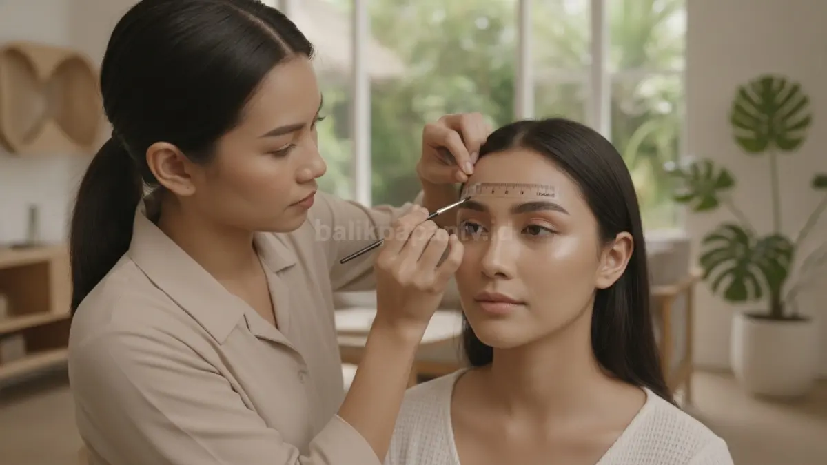 Proses membentuk kerangka alis agar simetris dan terlihat natural.
